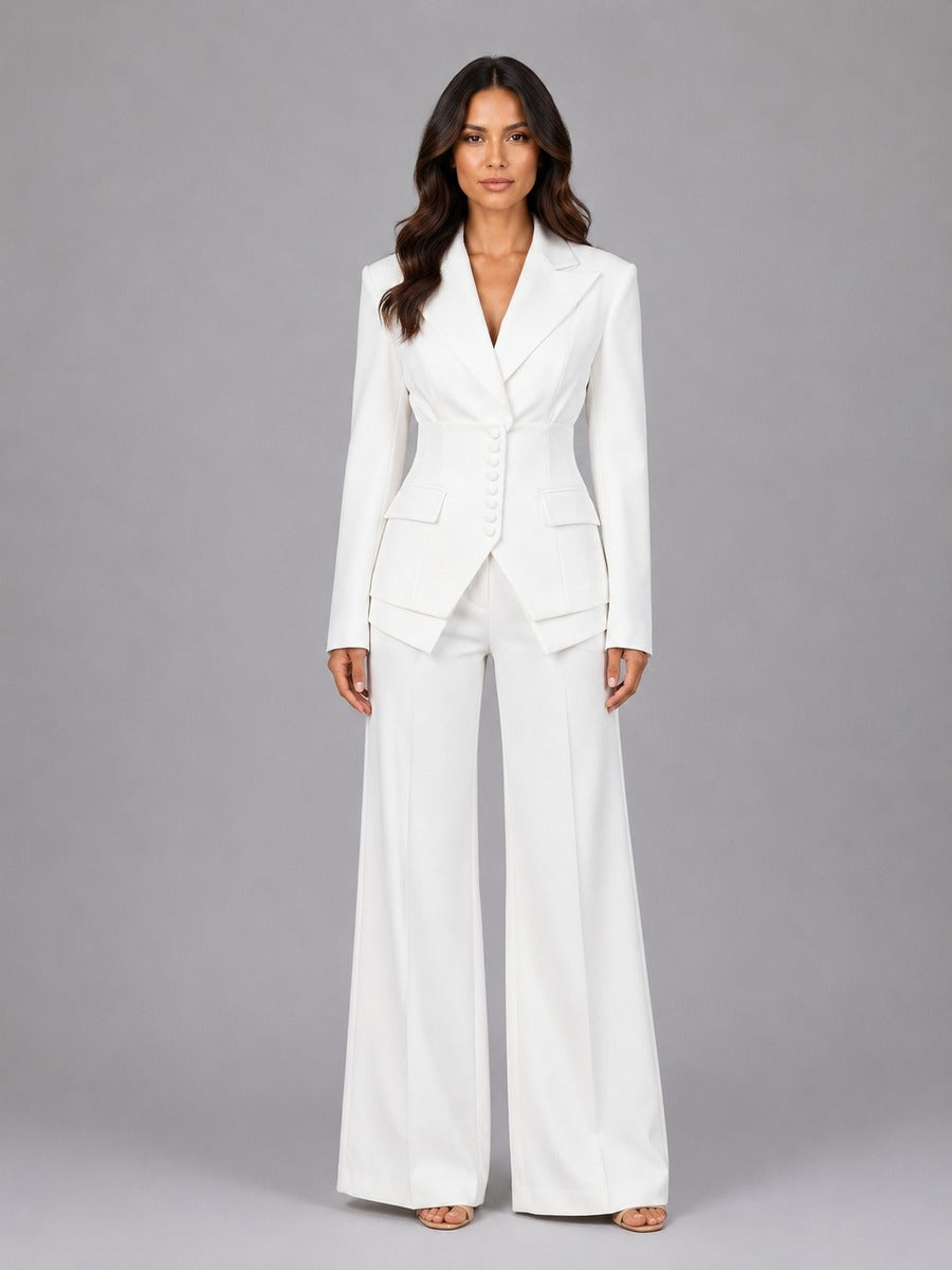 Anselma | Conjunto de Dos Piezas con Blazer Entallado y Pantalón Palazzo