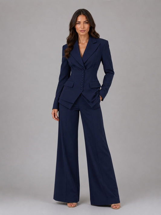 Anselma | Conjunto de Dos Piezas con Blazer Entallado y Pantalón Palazzo