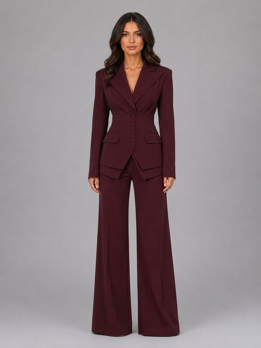 Anselma | Conjunto de Dos Piezas con Blazer Entallado y Pantalón Palazzo