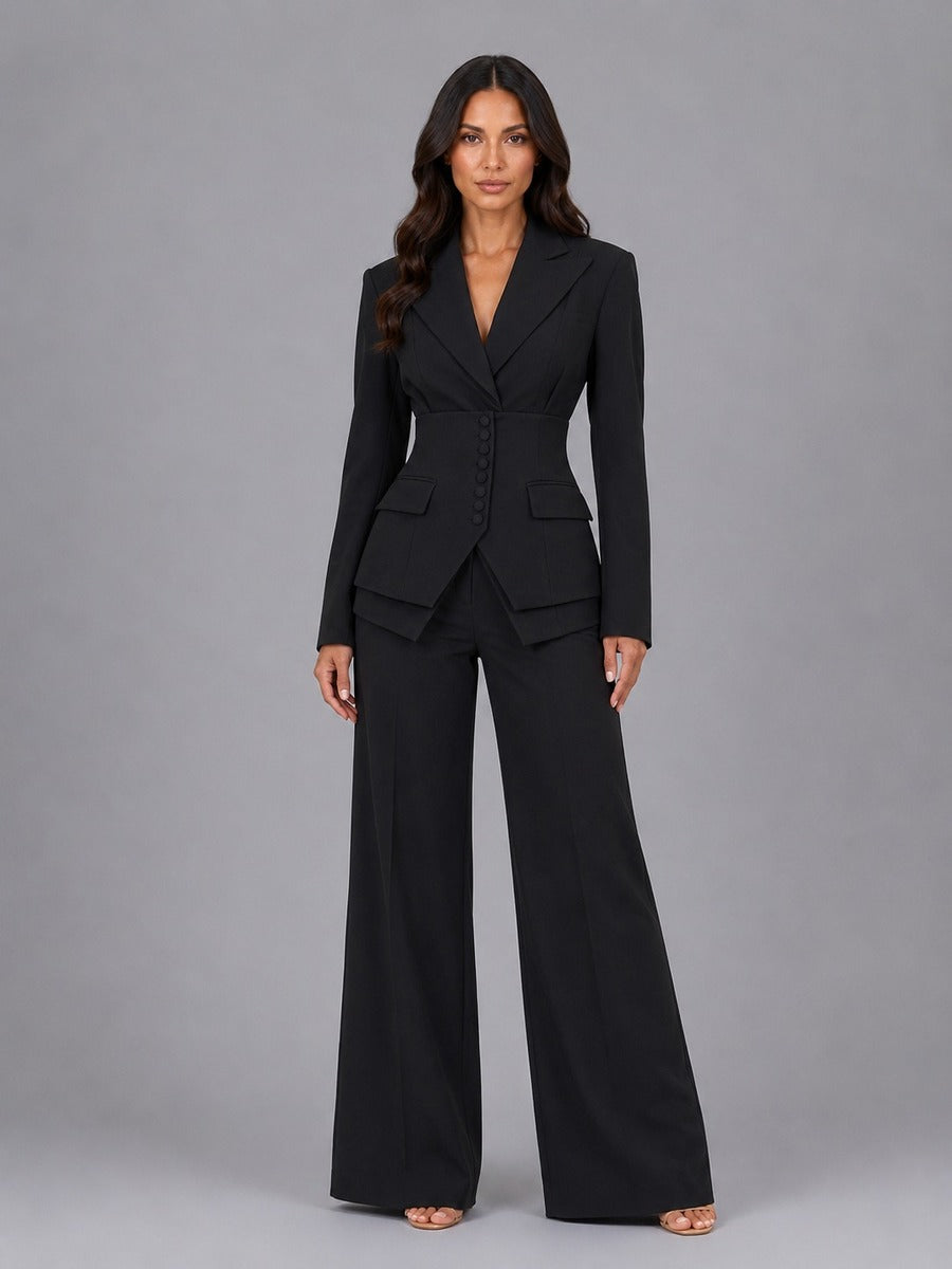 Anselma | Conjunto de Dos Piezas con Blazer Entallado y Pantalón Palazzo