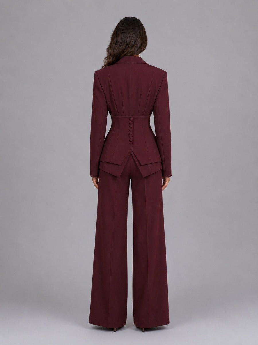 Anselma | Conjunto de Dos Piezas con Blazer Entallado y Pantalón Palazzo