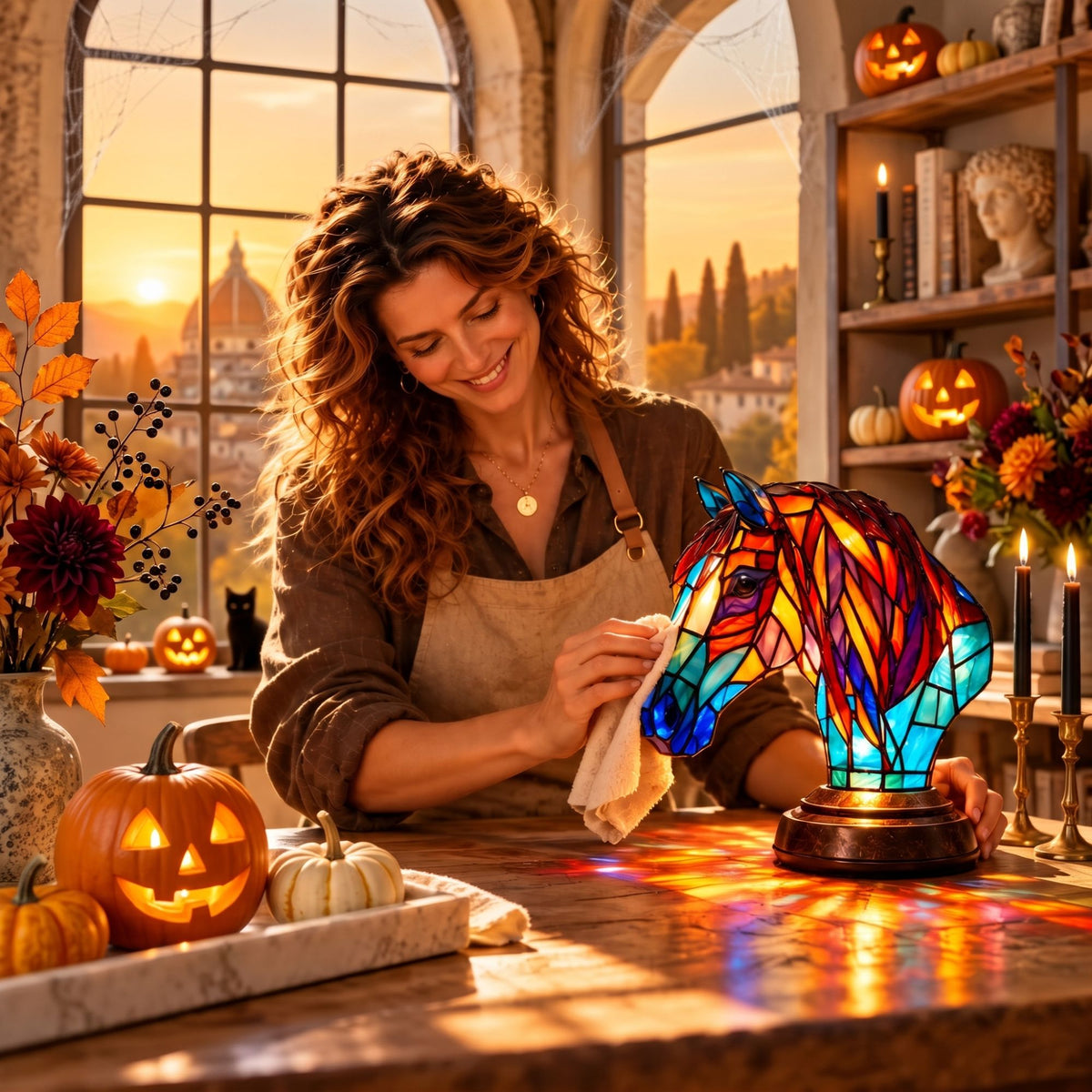 Banner colección Hogar Halloween - lámpara caballo efecto vidriera