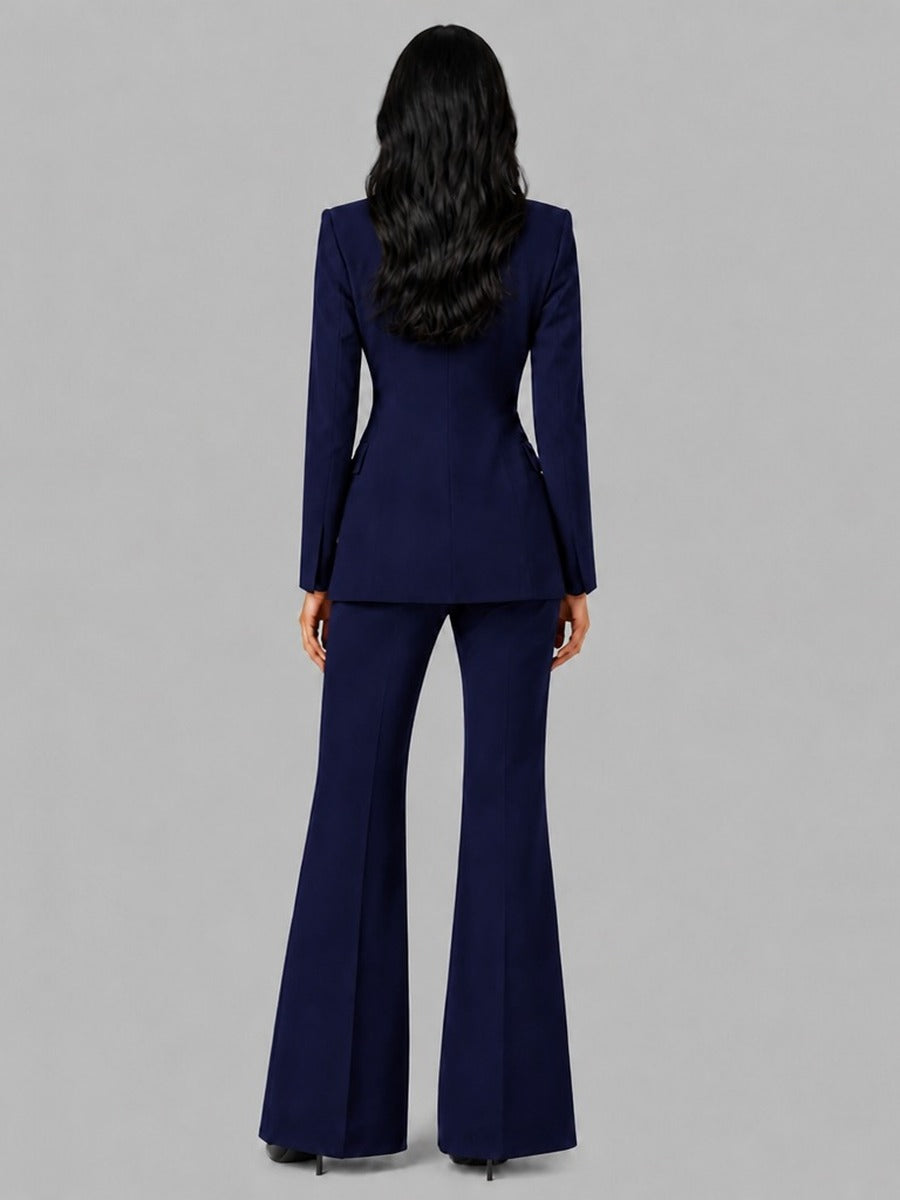 Faustina | Conjunto de Dos Piezas con Blazer sin Solapas y Pantalón Acampanado
