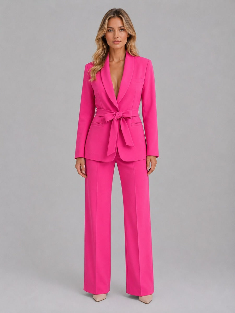 Genziana | Conjunto de Dos Piezas con Blazer de Cuello Chal y Cinturón