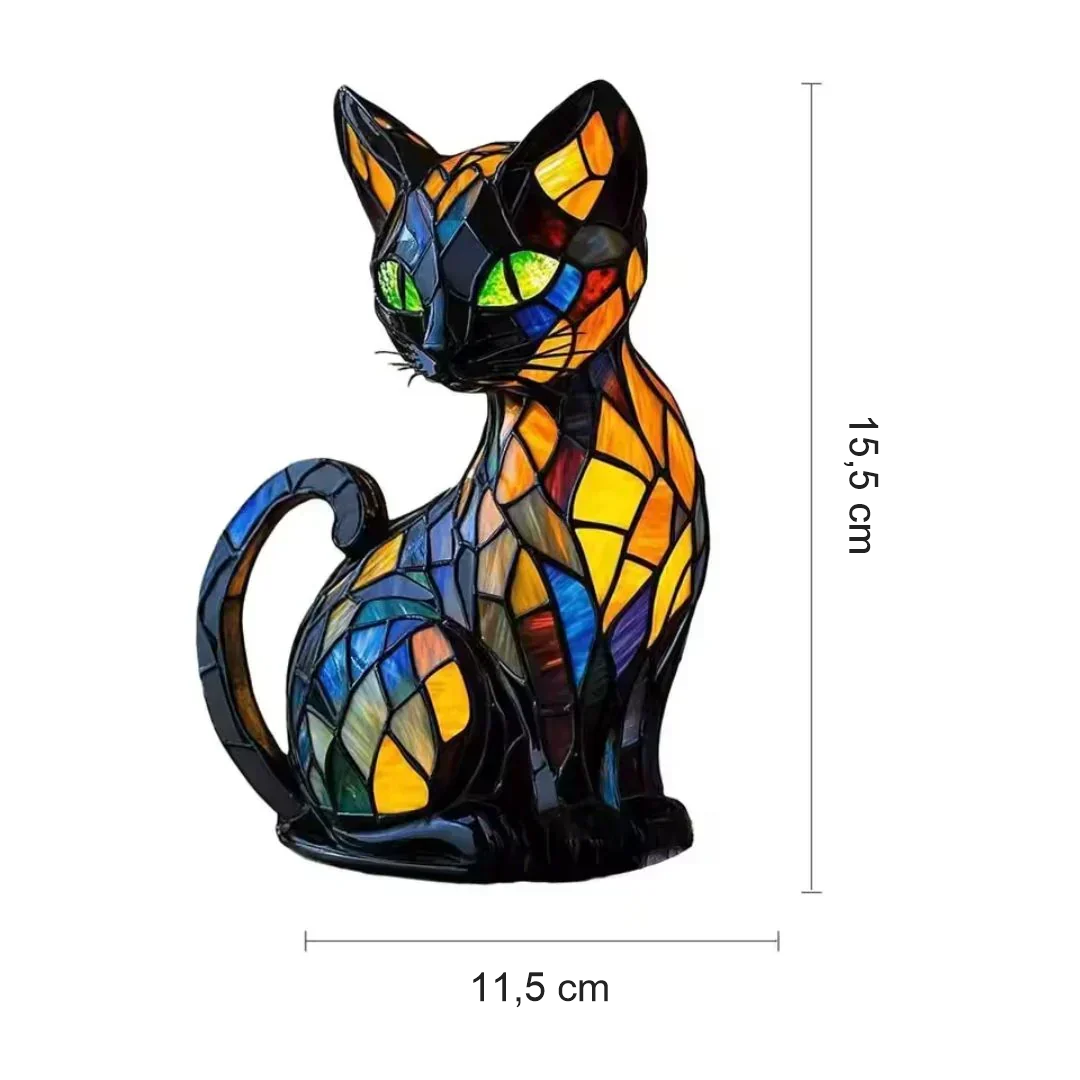 Lámpara gato efecto vidriera - medidas 15,5 x 11,5 cm