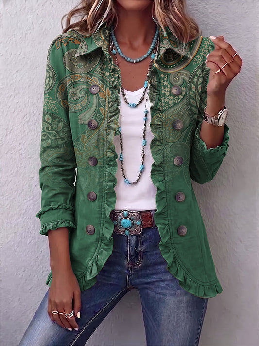 Jacinta | Chaqueta de Cachemira Verde con Volantes