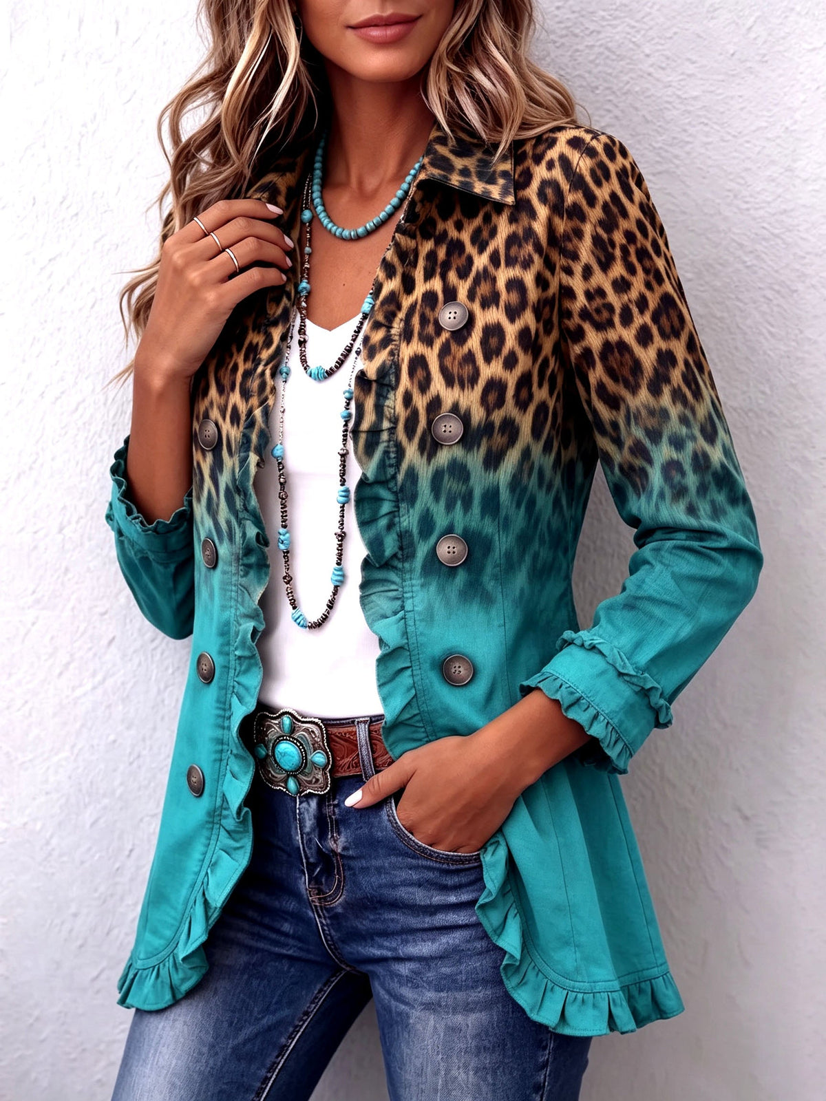 Mercedes | Chaqueta de Leopardo Degradado con Volantes