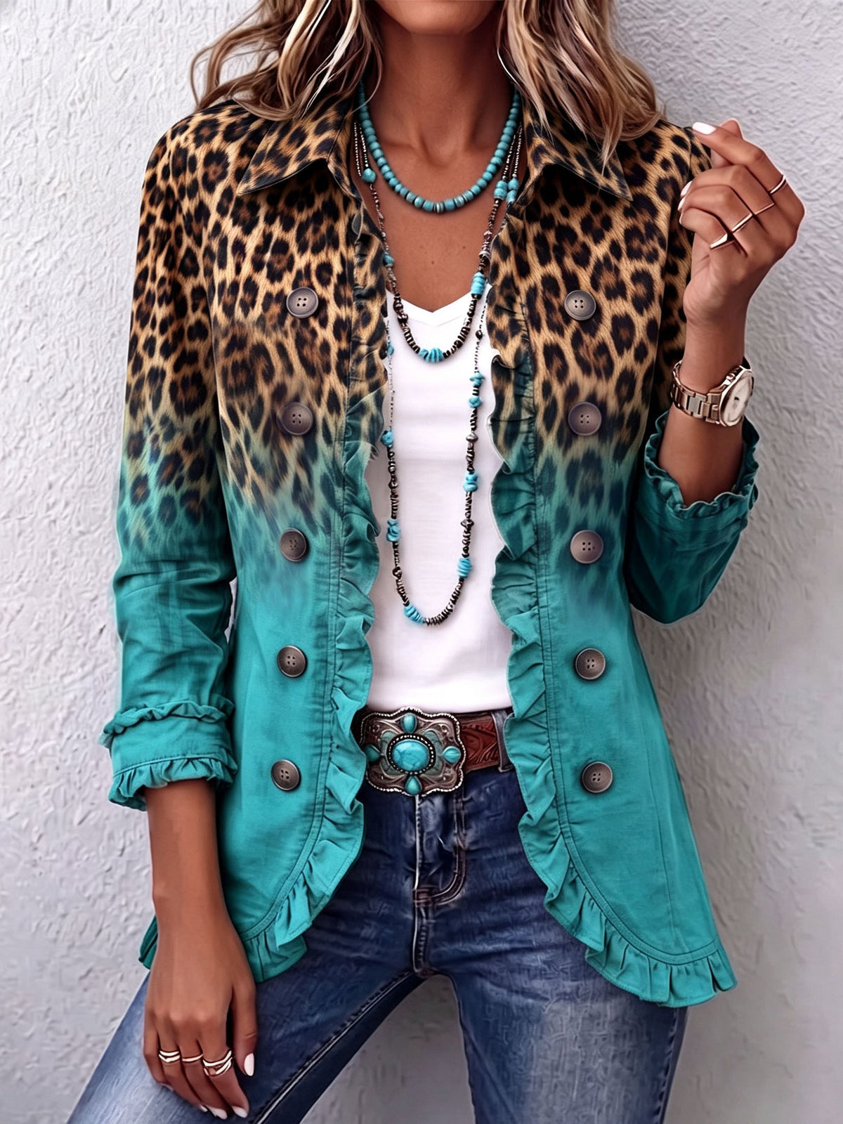 Mercedes | Chaqueta de Leopardo Degradado con Volantes
