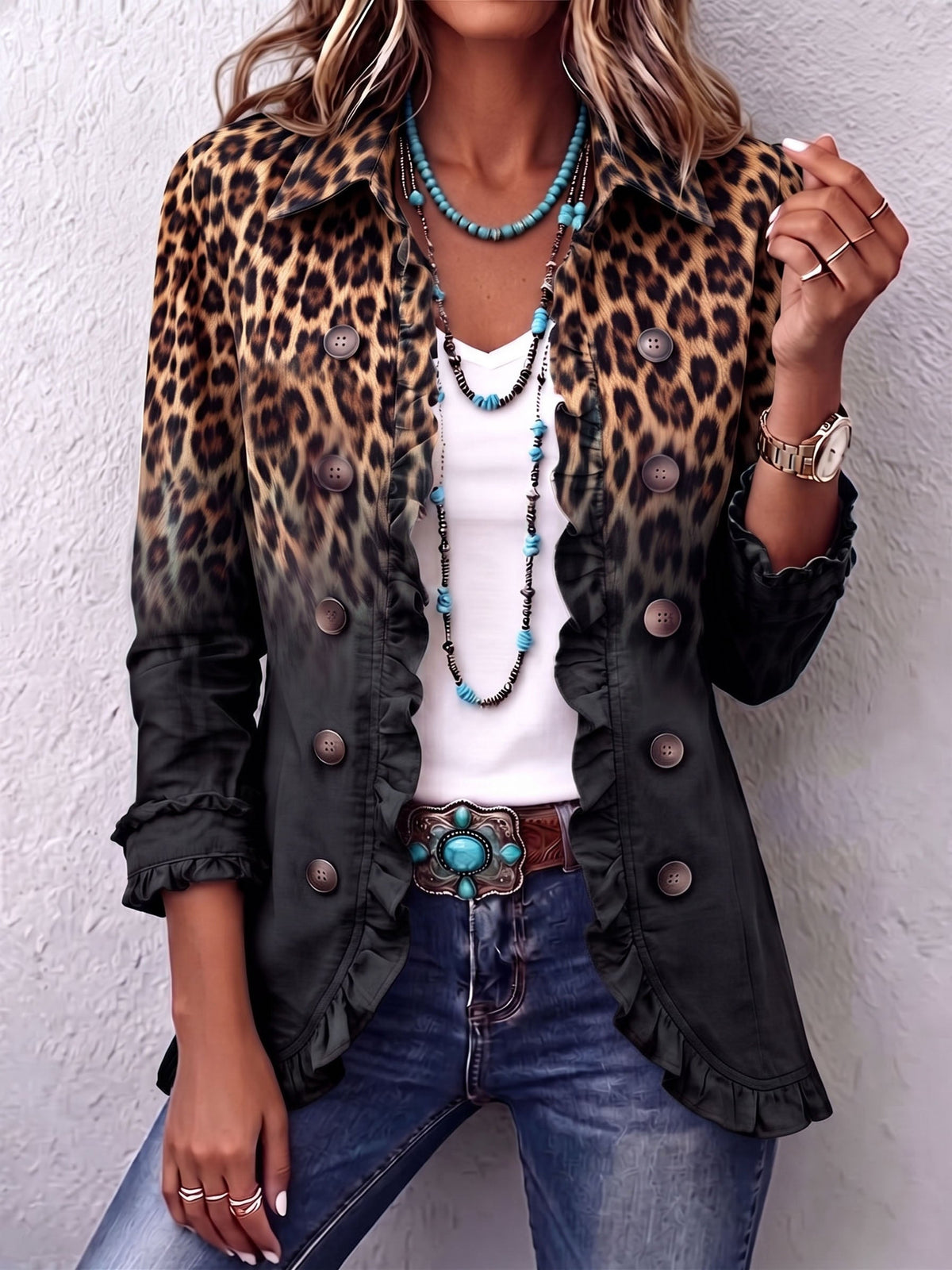 Sabina | Blazer de Leopardo Negro con Volantes