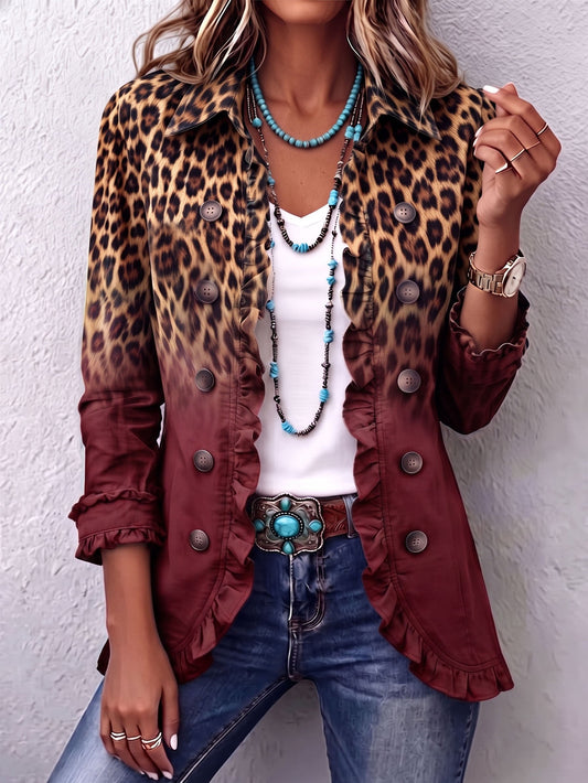 Tomasa | Blazer de Leopardo Burdeos con Volantes