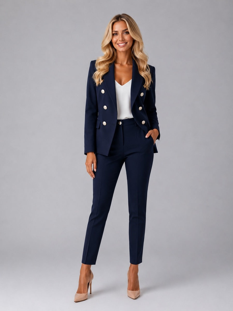 Verdiana | Traje Cruzado con Solapa de Pico y Pantalón Tobillero