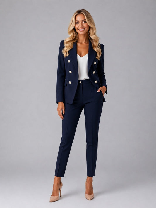 Verdiana | Traje Cruzado con Solapa de Pico y Pantalón Tobillero